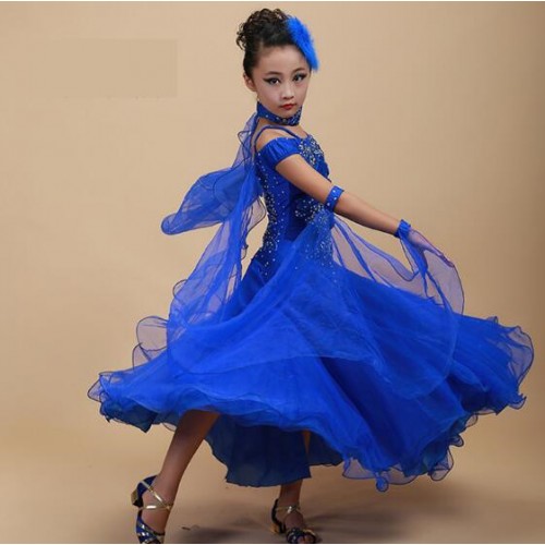 Yellow red turquoise Children Standard Ballroom Dance Competition Dresses Waltz/Tango Dresses Kids For Sale Girls Jazz Dance Costumes